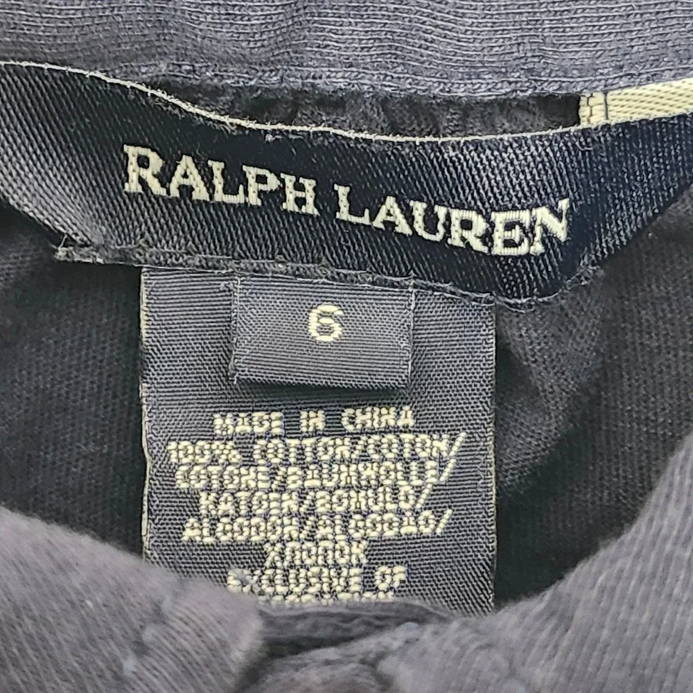 Ralph Lauren Girls Navy Ruffle Button Down Shirt Blouse Size 6 Preppy School